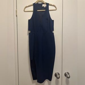 Michelle Mason, midi-dress with plunge neck, open sides and slit up right side
